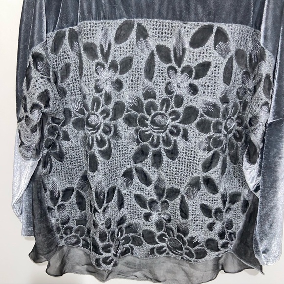 Tempo Paris Top Womens XL Burnout Velvet Whimsigoth Fairy Floral Boho Sheer - Picture 4 of 11